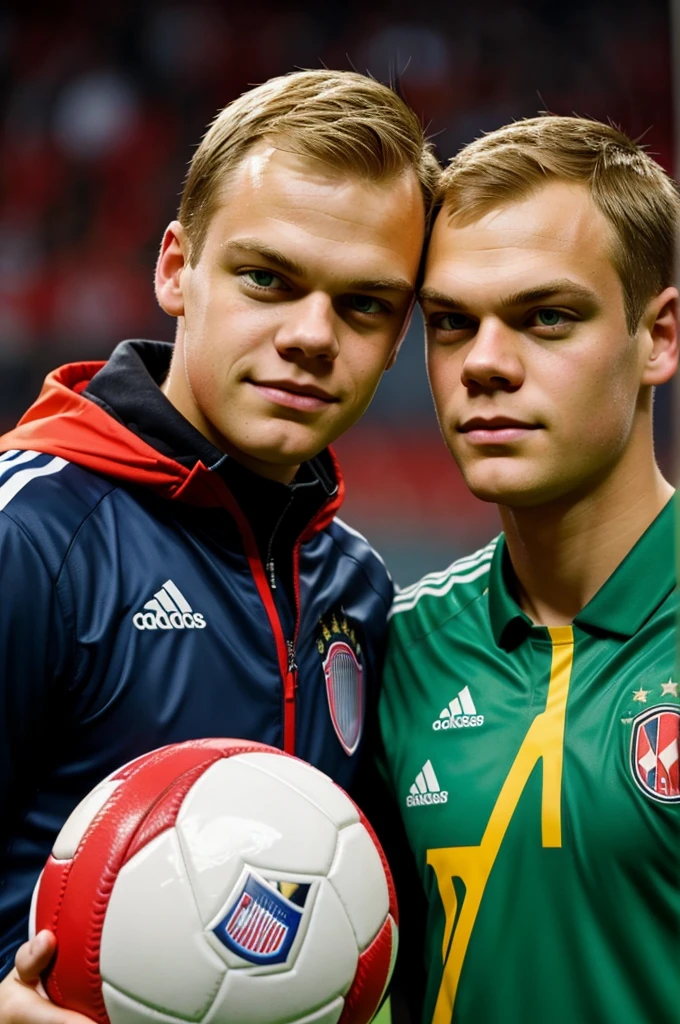 A picture where I male blonde hair took a picture with Manuel Neuer
