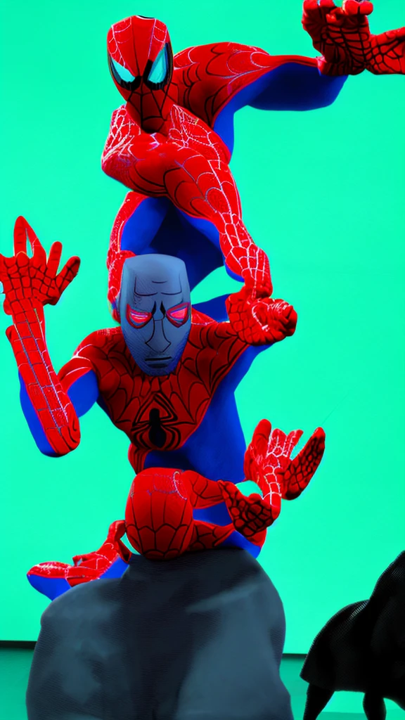 Male, Superior Spider-Man, wearing green and grey Spider-Man suit, standing at attention, lone figure, arms at sides, spiderverse style, Spider-Verse style