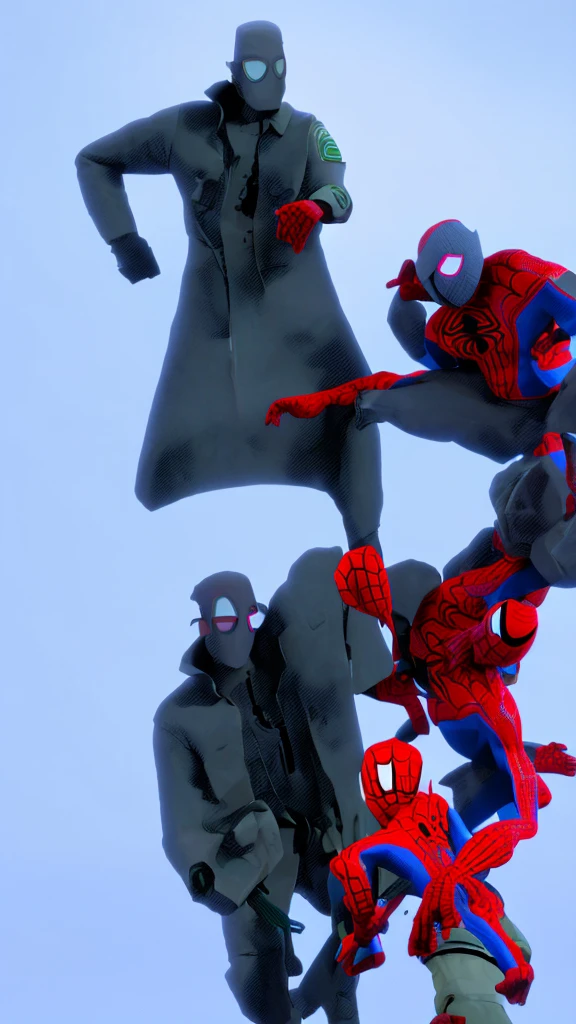 Male, Superior Spider-Man, wearing green and grey Spider-Man suit, standing at attention, lone figure, arms at sides, spiderverse style, Spider-Verse style