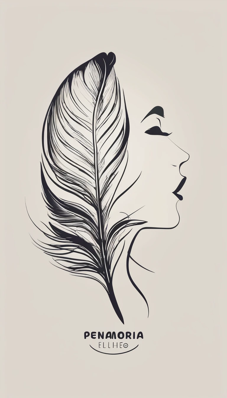 Create a minimal, modern, simple, inspirational, memorable, dream like logo design of a boy and a feather for the brand “Penamemoria".