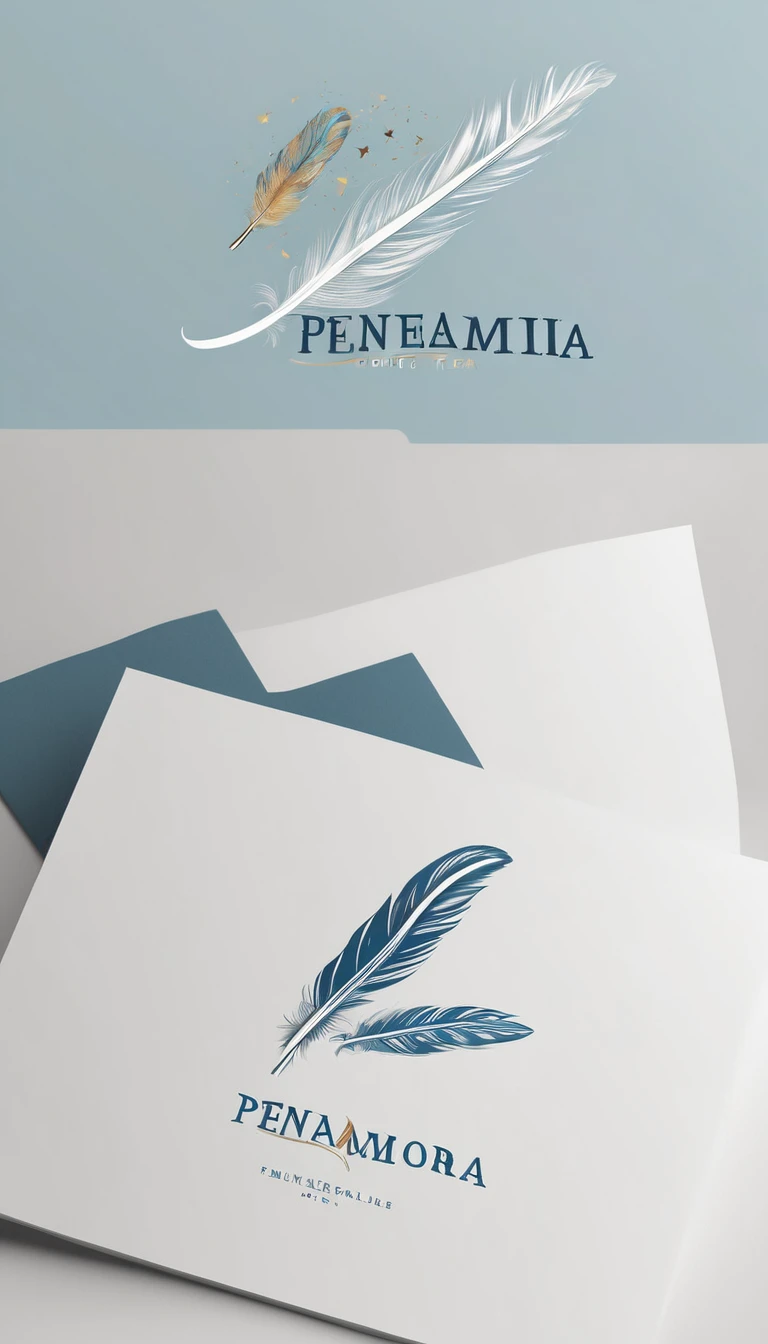 Create a minimal, modern, simple, inspirational, memorable, dream like logo design of a boy and a feather for the brand “Penamemoria".