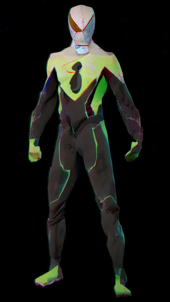 Male, Superior Spider-Man, wearing green and grey Spider-Man suit, standing at attention, lone figure, use image for inspiration, arms at sides, spiderverse style, Spider-Verse style