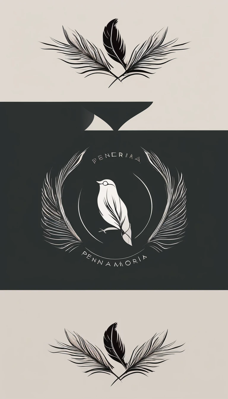 A minimal, modern, simple, cinematic logo design for the brand “Penamemoria". Create a modern, minimalistic, high-quality, logo of a bird feather
