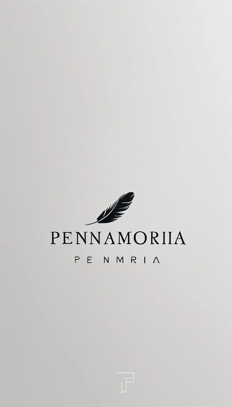 A minimal, modern, simple, cinematic logo design for the brand “Penamemoria". Create a modern, minimalistic, high-quality, logo of a bird feather