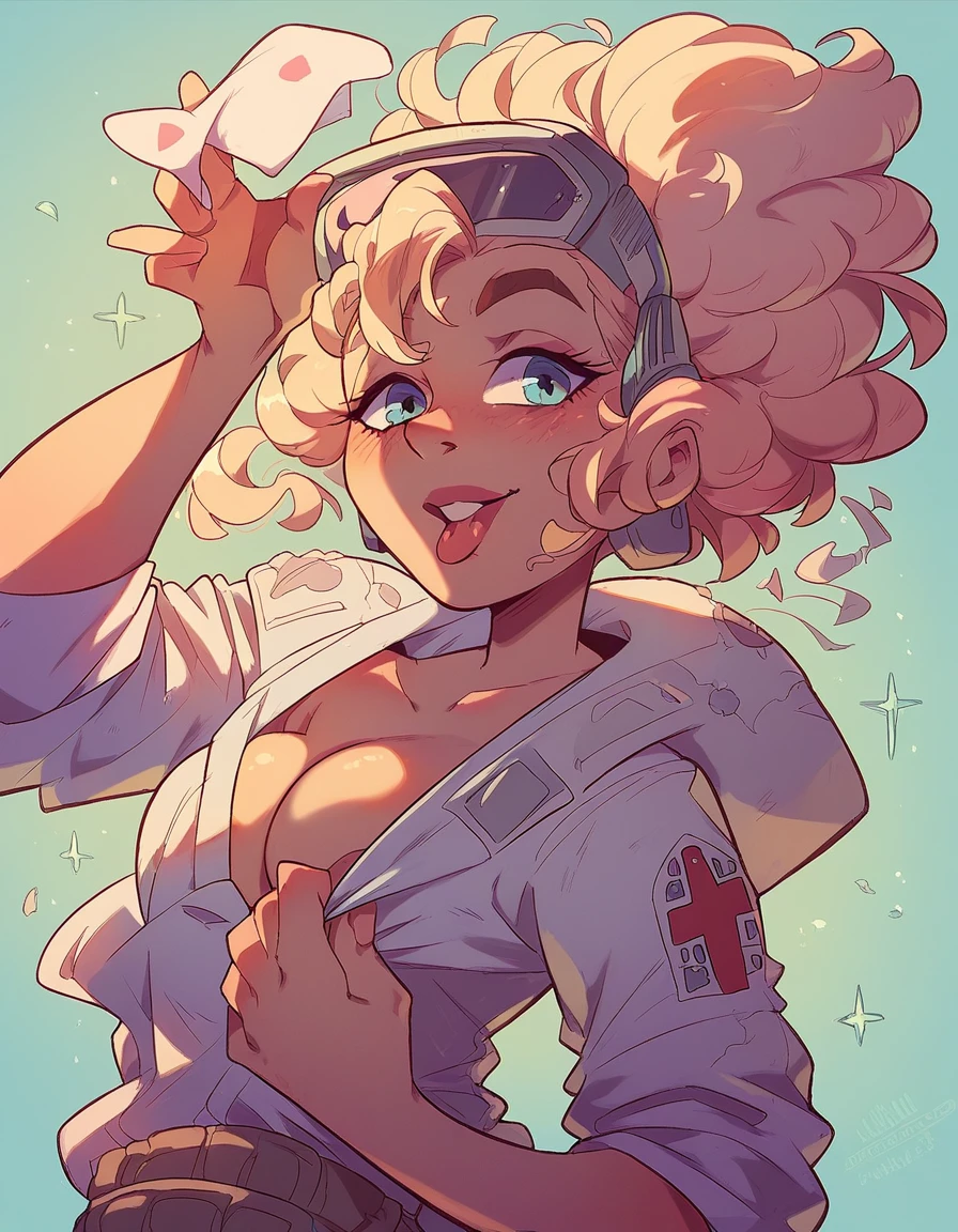 Beautiful busty art deco astronaut woman