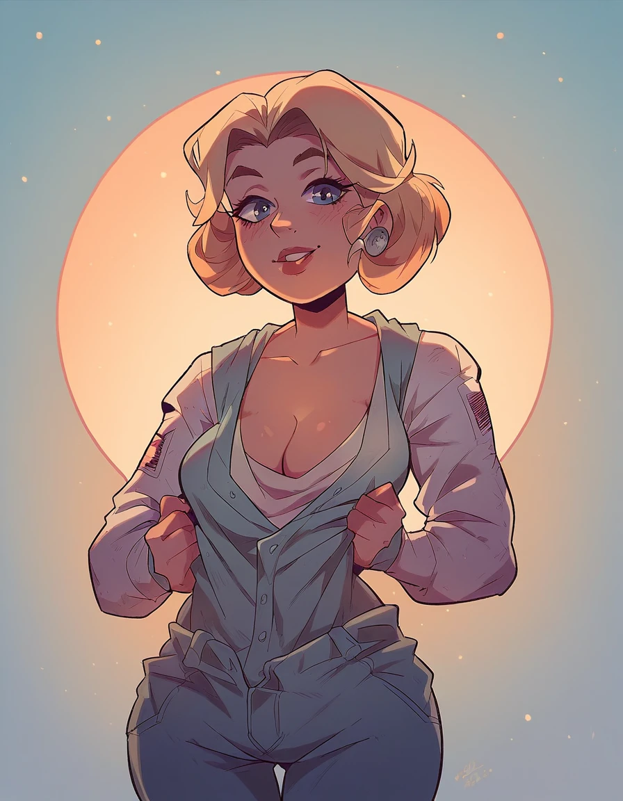 Beautiful busty art deco astronaut woman