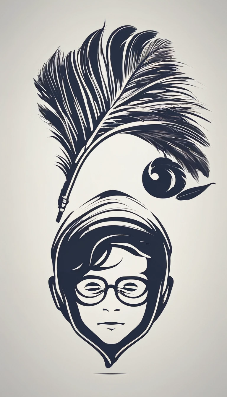 Create a minimal, modern, simple, inspirational, memorable, dream like icon design of a boy and a feather for the brand“Penamemoria".