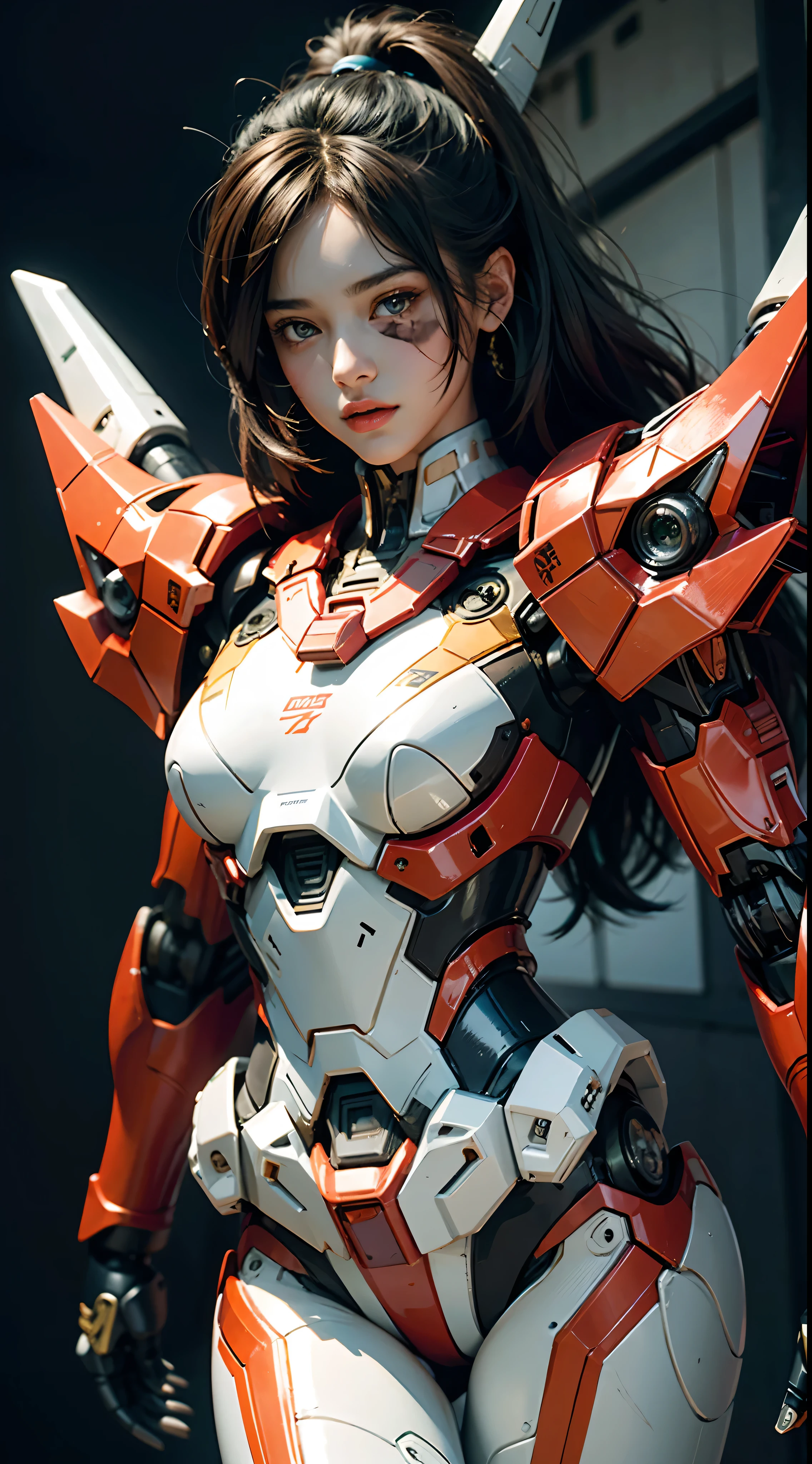 textured skin, super detail, High details, high quality, Best Quality, high resolution, 1080P, Beautiful beauty、Girl with beautiful mecha body、(Gundam) Girl with robot body