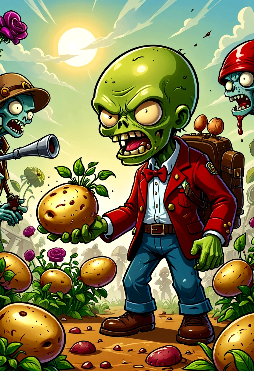 Plants vs. Zombies,Defense War Game,fear,bloody,Old,Zombies,Violence,Peashooter,Potato Mine,Exaggerated art illustration,