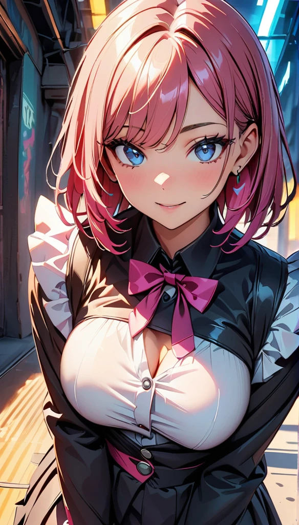 (highest quality:1.2, Very detailed, Latest, Vibrant, Super Detail, High Contrast, masterpiece:1.2, highest quality, Best aesthetics), cyberpunk maid costume,cyberpunk design,comic style,excellent body lines,well-equipped attire, amazing feminine silhouette, special operative, vibrant colors, immersive lighting
