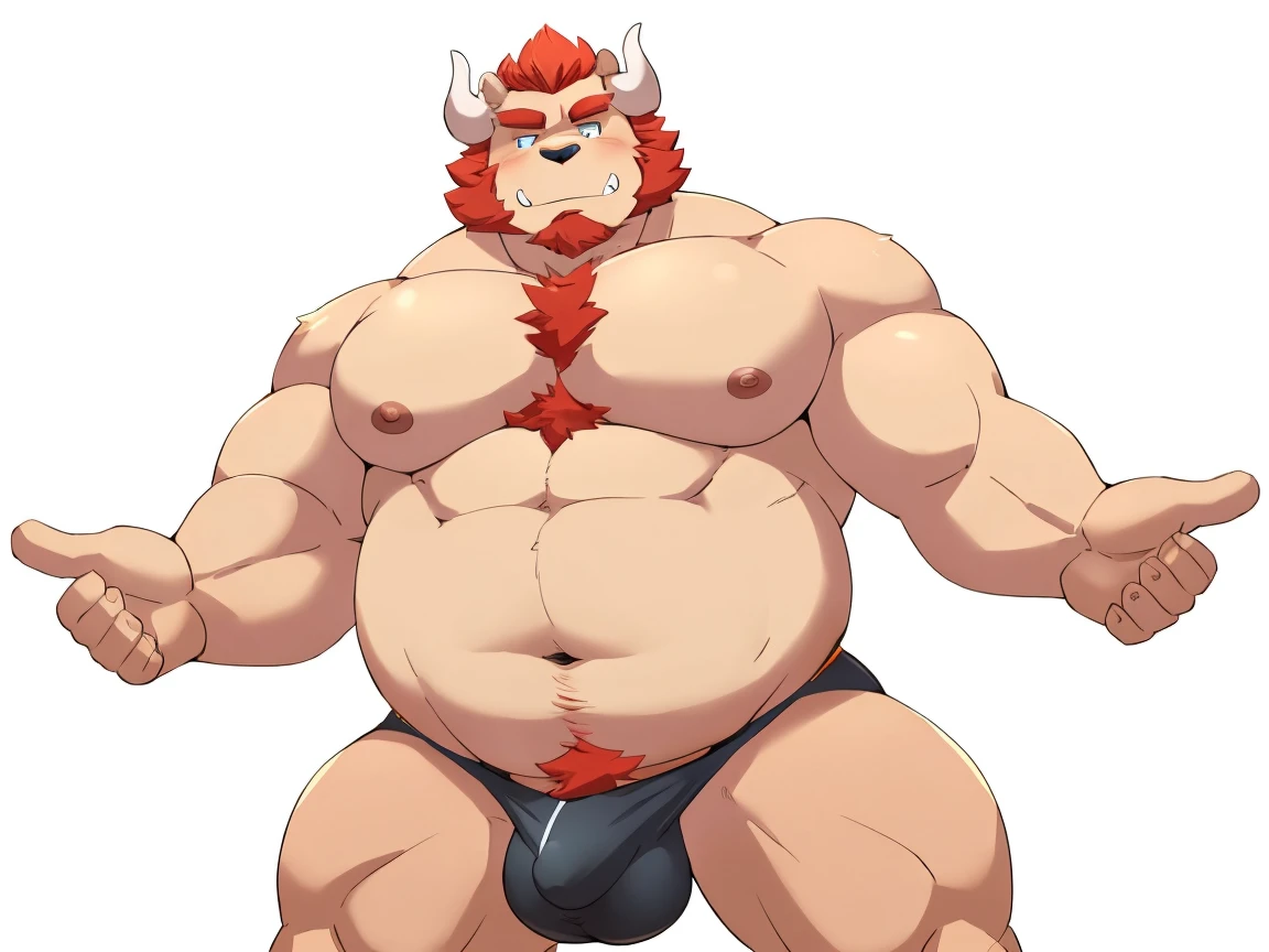 chernobog, big belly, chubby, masculine focus, underwear, giant bulge, giant balls, nipples, full body, sexy pose, full frontal, white background