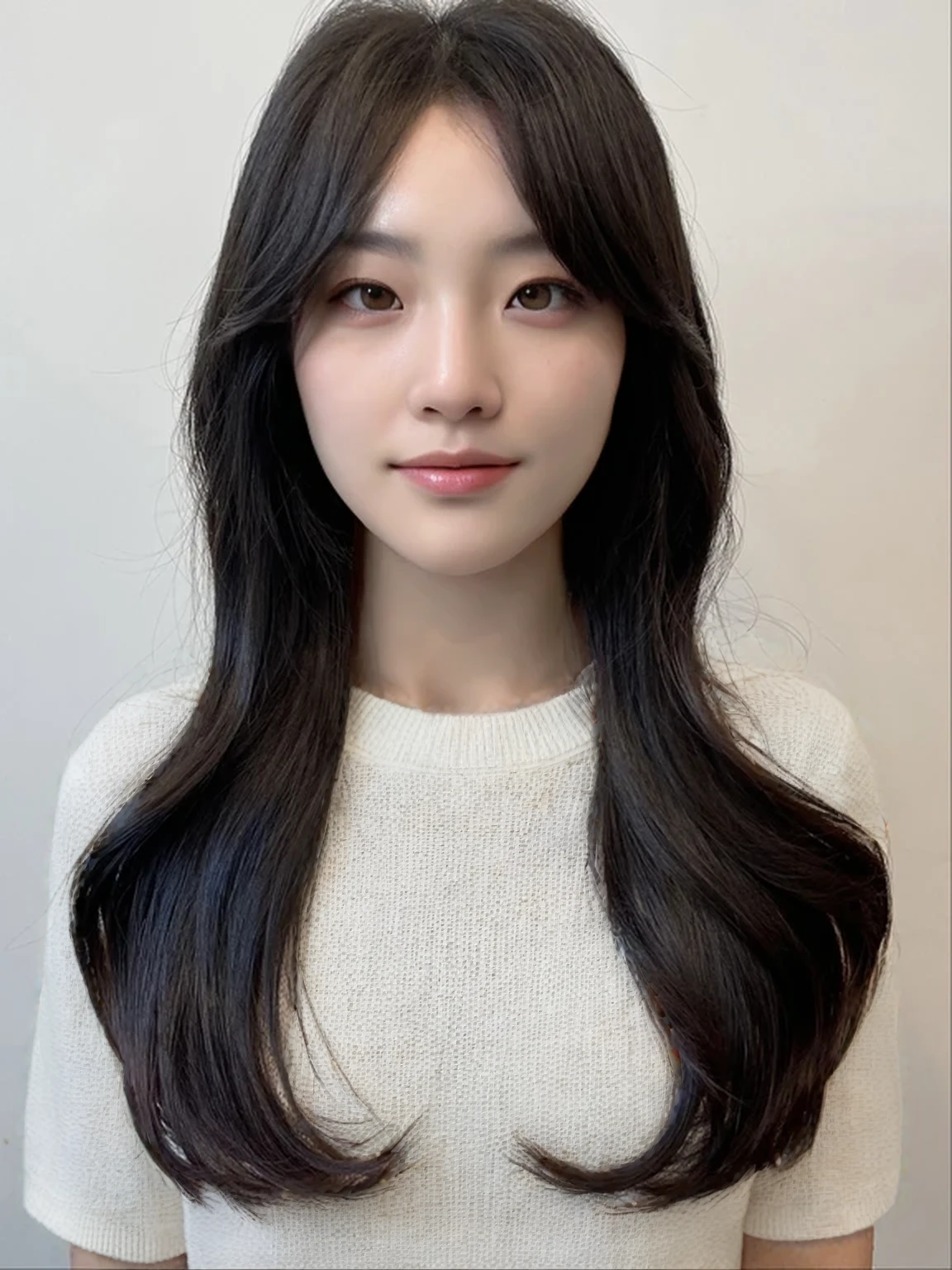 Best Quality, 8k, Masterpiece, (Portrait: 1.3), (photo realistic:1.4), (hyper realistic:1.4), Sharp Focus, looking at viewer, (smoother lighting:1.1), (increase cinematic lighting quality:0.9), realistic lighting, backlighting, light on face, ray trace, (brightening light:1.2), (Increase quality:1.4), sharp detail, (best quality real texture skin:1.4), finely detailed eyes, black_eyes, finely detailed face, 25 year old Korean woman, (pink_shirt:1.4), (Create an image maintaining the orig...