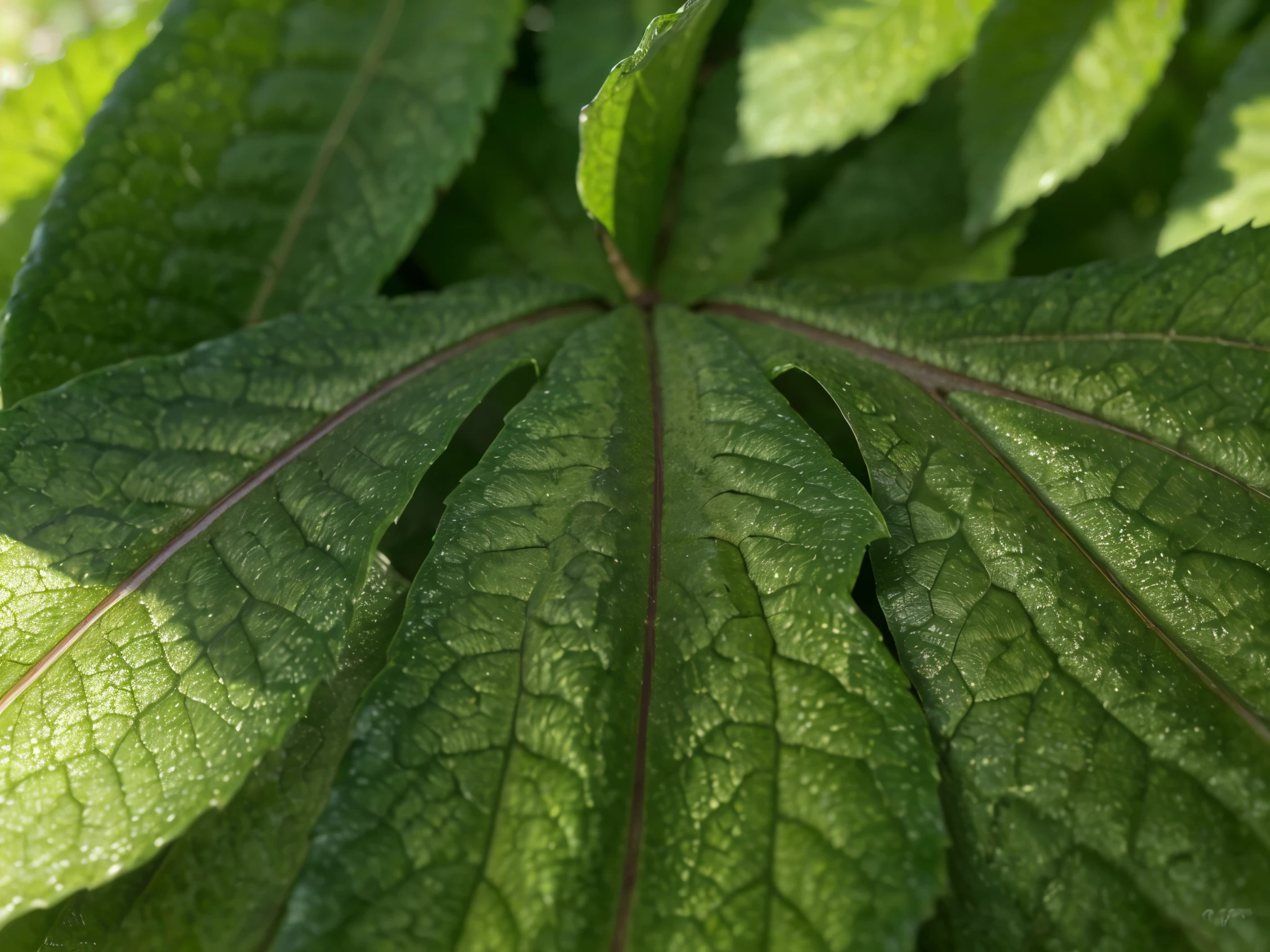 (close up of a leaf, macro shot, detailed leaves, intricate textures, high resolution, photorealistic, 4k, extremely detailed, hyper realistic, studio lighting, sharp focus, crisp details, natural light, organic, lush greenery, vibrant colors, beautiful)