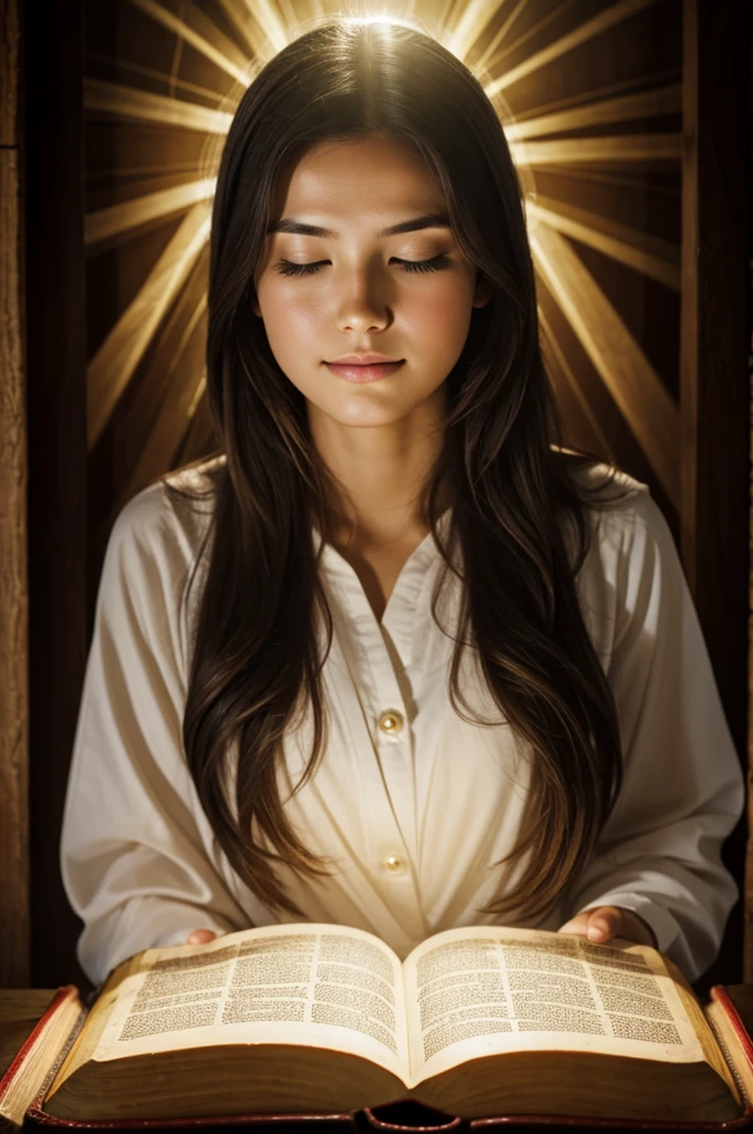 May light come out of the Bible illuminating a face 