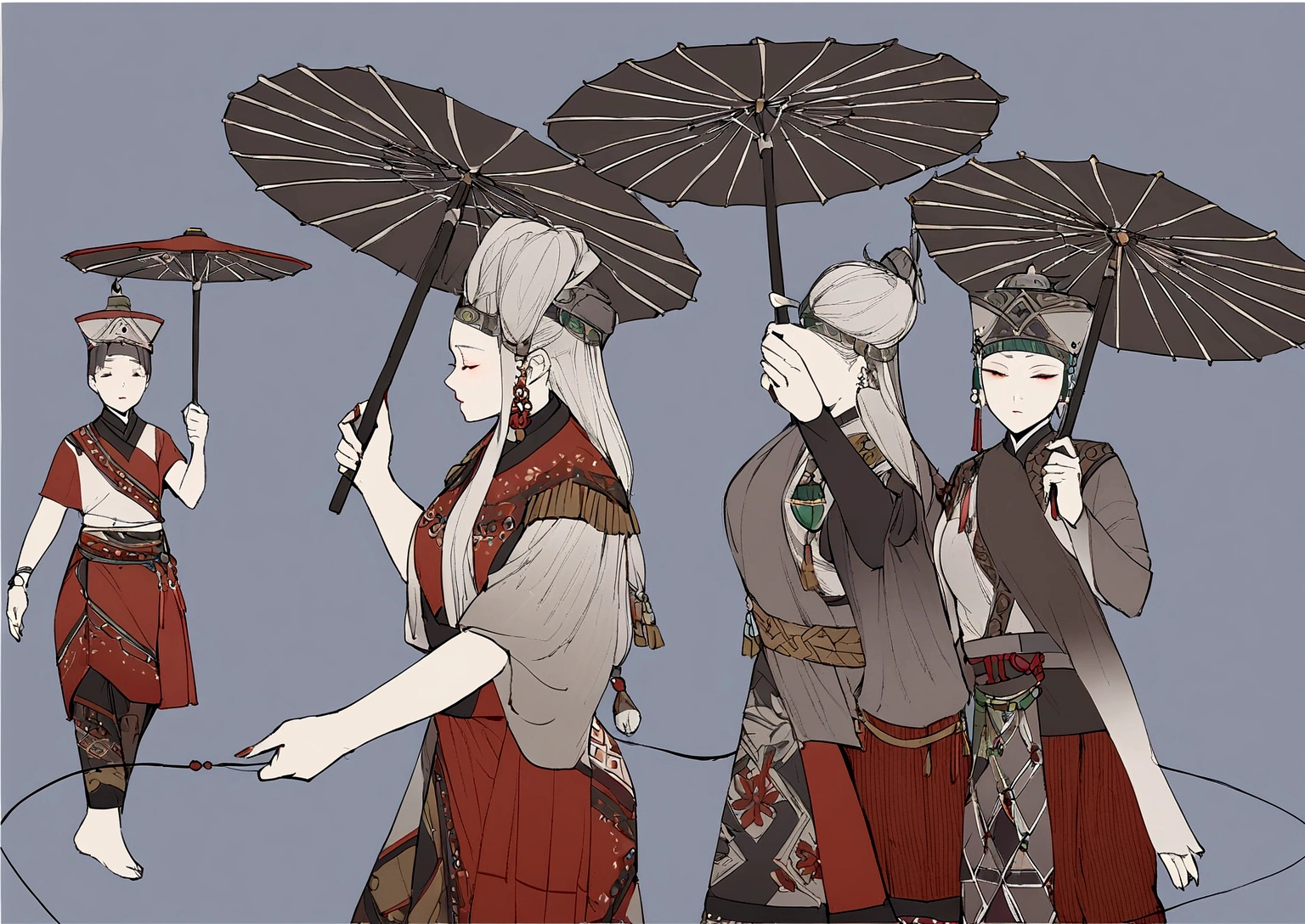 Four girls，Jingpo costumes，Inspired by the Jingpo people, Gorgeous silver jewelry, Ethnic motifs