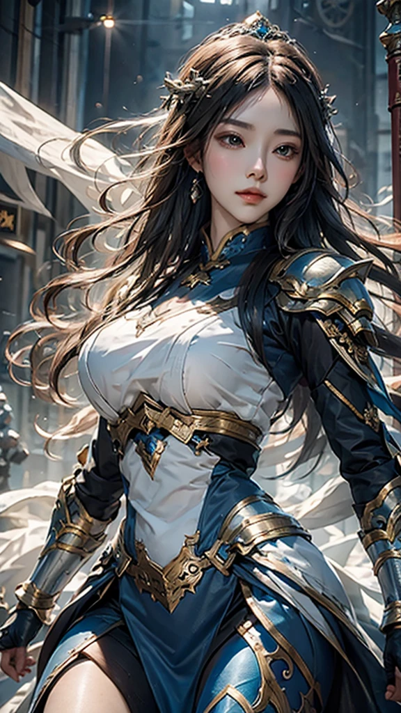 a close up of a woman in a silver and blue dress, chengwei pan on artstation, by Yang J, detailed fantasy art, stunning character art, fanart best artstation, epic exquisite character art, beautiful armor, extremely detailed artgerm, detailed digital anime art, artgerm on artstation pixiv, armor girl