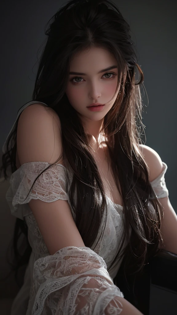 Top quality, combed straight back, slit eyes, highly detailed skin, highly detailed eyes, dark brown hair, raw pictures, woman like life, sharp eyes, 30 years old, watch viewer. Forehead out. Human woman, super detailed, lifelike skin