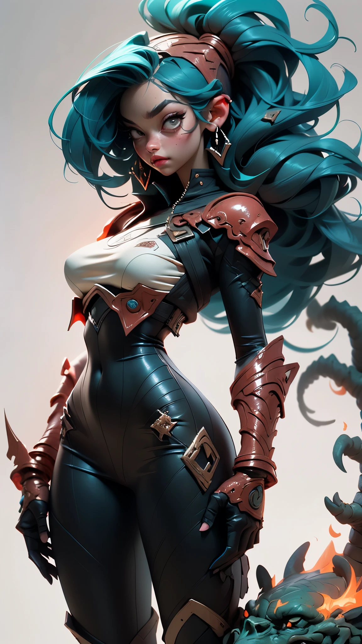 ((( melhor qualidade ))), ((( obra prima ))), ((( Absurdo ))), ((( corpo inteiro))), muscular woman and beautiful warrior Barbara with long metal claws, roupa preta e vermelha com metal, Conan or barbarian style, estilo Simon Bisley para uma capa da revista Heavy Metal, (( Tiny dental floss made of metallic scales )), (((pele))), (( large breasts semi covered by metallic scales)), decote generoso, metal claws, colar de ossos e dentes, brinco de ossos, fantastical setting, ((( corpo inteiro ))), ((( Flowing orange hair with black locks ))), (((corpo inteiro))), tattoos covering the arms