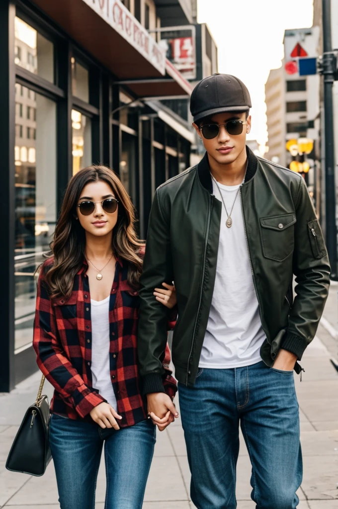 Dakota Jonson and her boyfriend Chris Martin on the street photorealistic canon camera shot