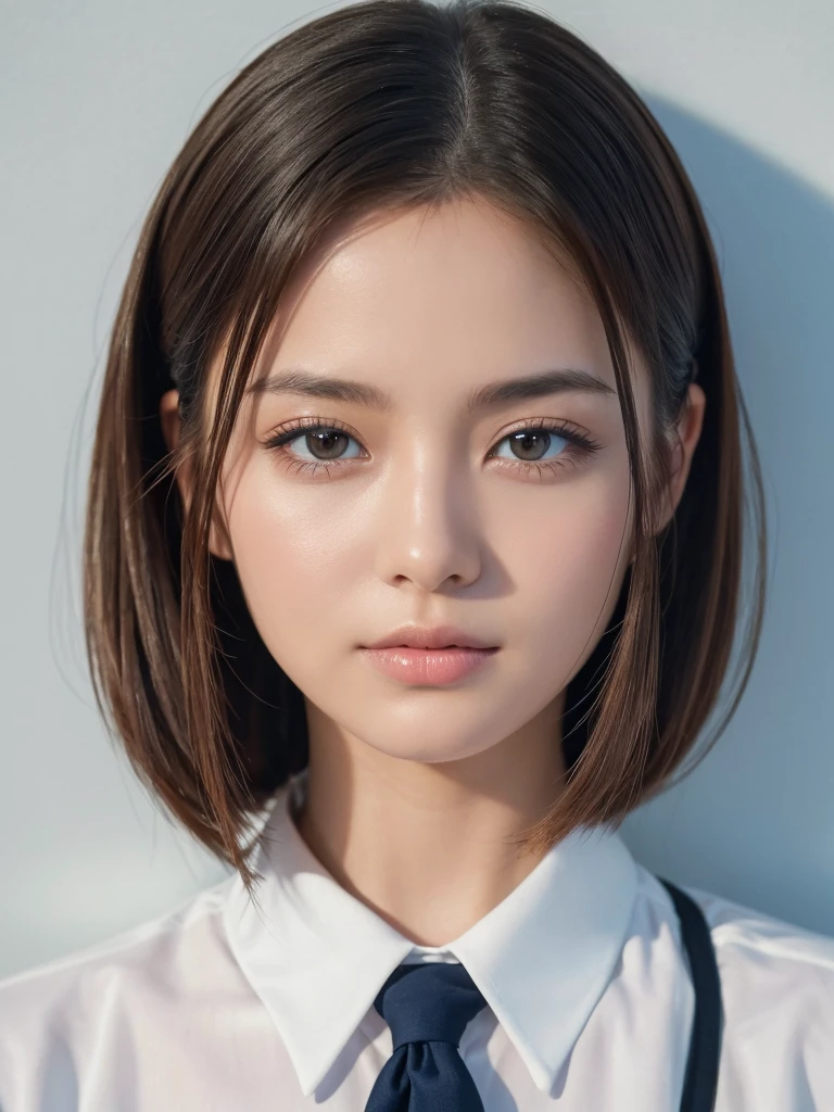 ((Highest quality, 8K, masterpiece :1.3)), One girl,Bob Hairstyles,Photographed in front of a white wall、Photographed in natural light、Wearing a business suit、Top view、super Detailed face, Beautiful Eyes,(Highly realistic photos, High resolution, Detailed face, Beautiful Eyes)、Japanese women, 28 years old, A variety of expressions, alone:1, Various Hair Styles, Only one person in the photo、Photographed in natural light、Don&#39;t look at the camera、profile、Dark brown hair color close to black