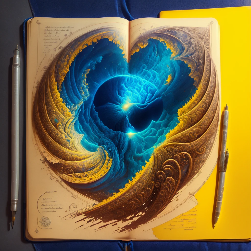 Sketch made with ballpoint coloured pen on an old yellowed  
шушулка-шуршулка
милый изящный юмор
By Paride Bertolin (JAB)
complex incredible lines
drawing in a school notebook with notes and formula