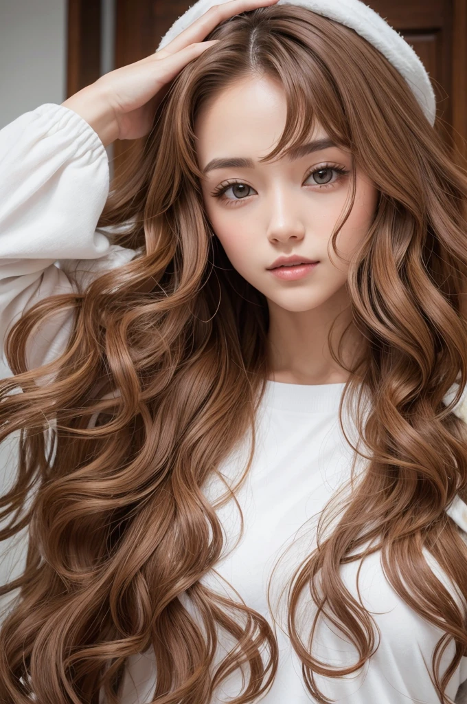  white with long brown curly hair 