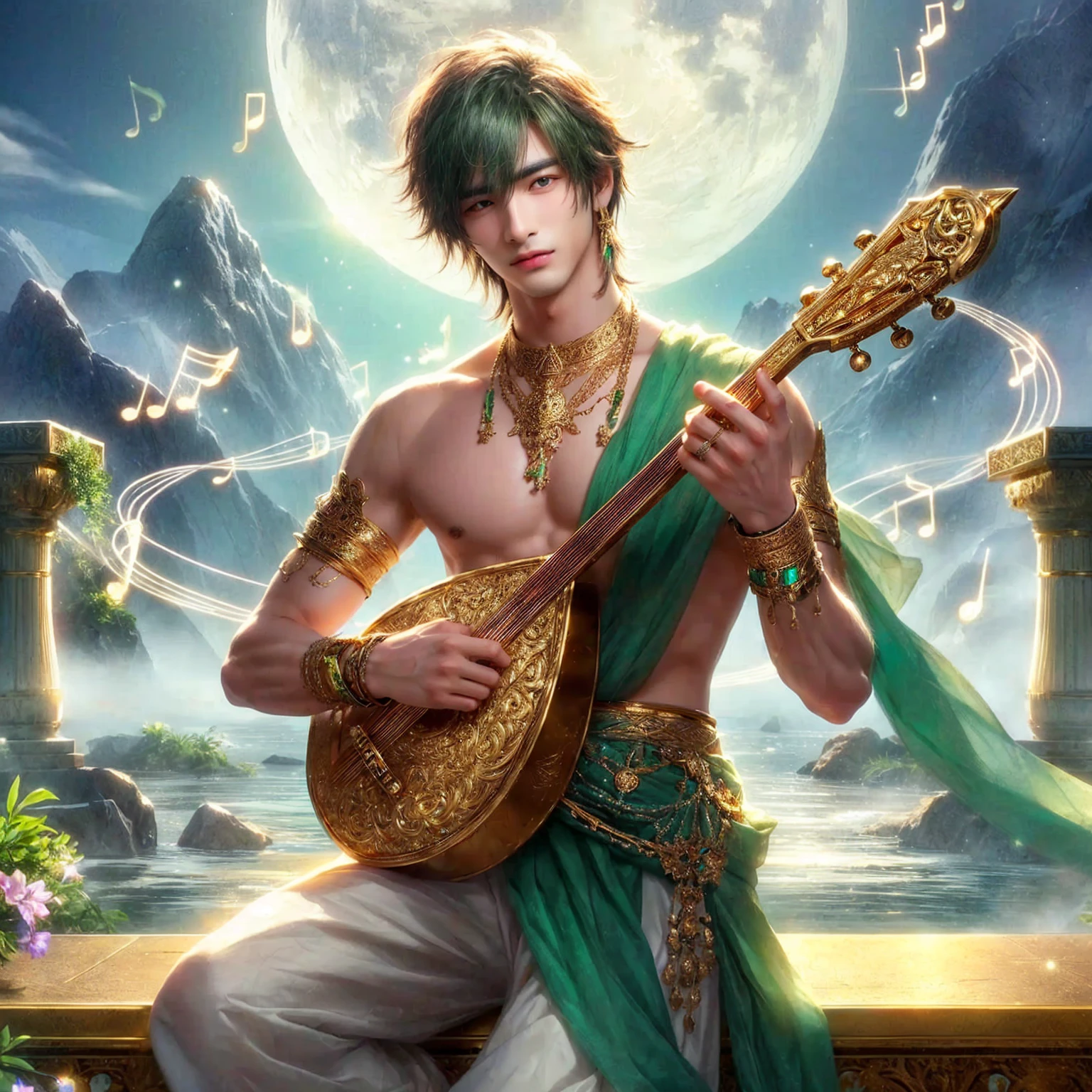 Handsome man, exquisite gold jewelry Sharp, high-resolution images ,
