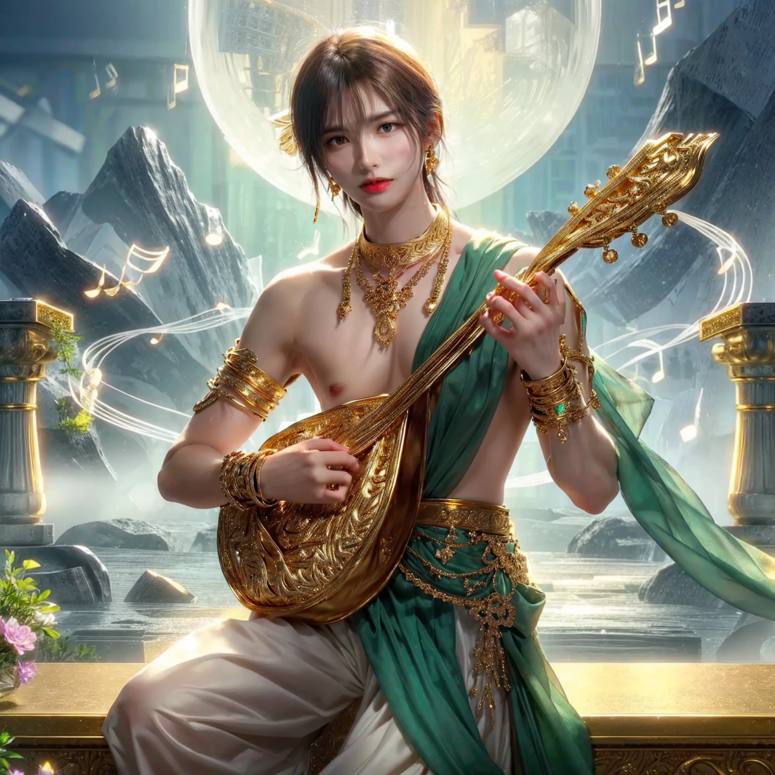 Handsome man, exquisite gold jewelry Sharp, high-resolution images ,
