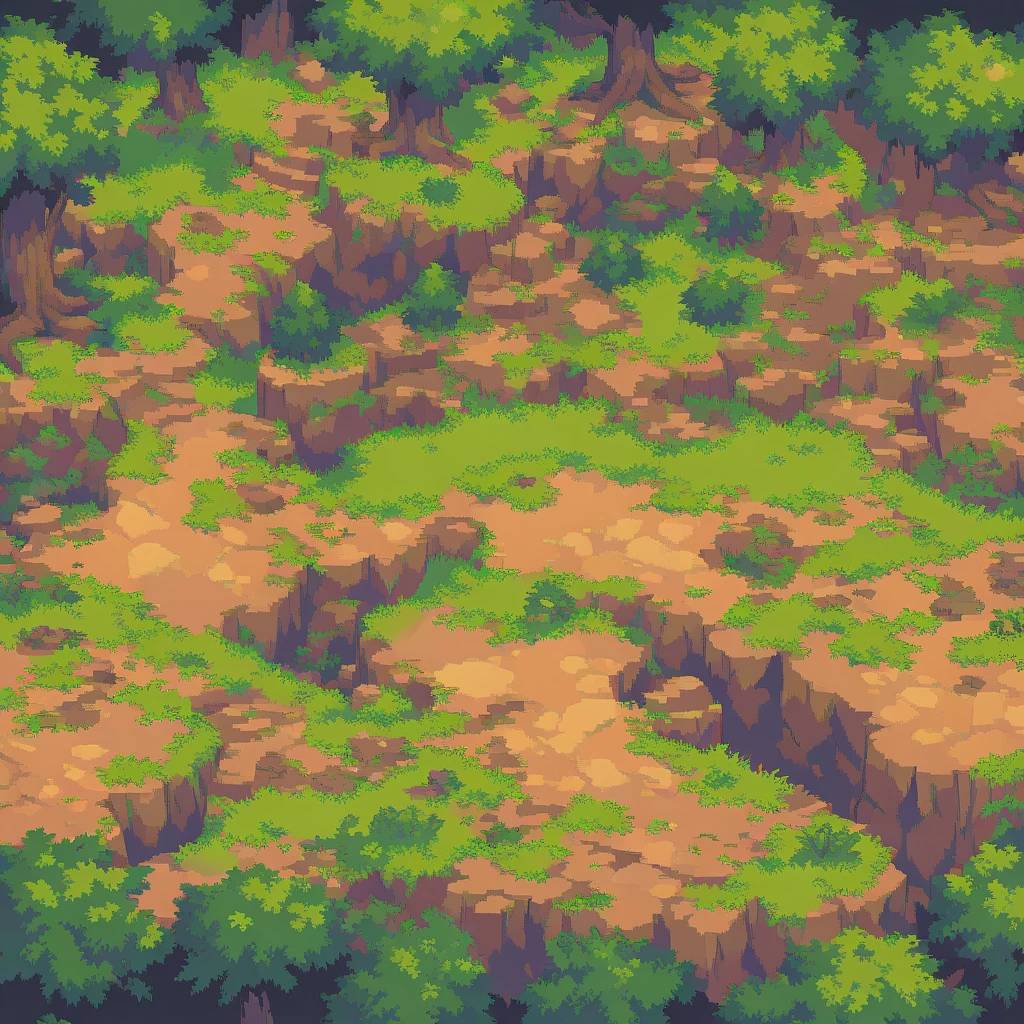 retro video game style,pixelated, vibrant pastel colors,8-bit characters,blocky shapes,sharp lines,detailed shading,classic gaming vibe,nostalgic atmosphere,classic arcade games,masterpiece:1.2,ultra-detailed,illustration style, 2d texture, stone texture, 4 k seamless mud texture, video game texture, dirt texture, tileset, game tiles, grass, 3/4th perspective trees, 3/4th perspective tileable rock texture, 3/4th perspective tileable cliff formations, tileable trees, topdown view, game texture, game art, tileable texture, very detailed cliff texture, intricate stones, top down view, 3/4th perspective