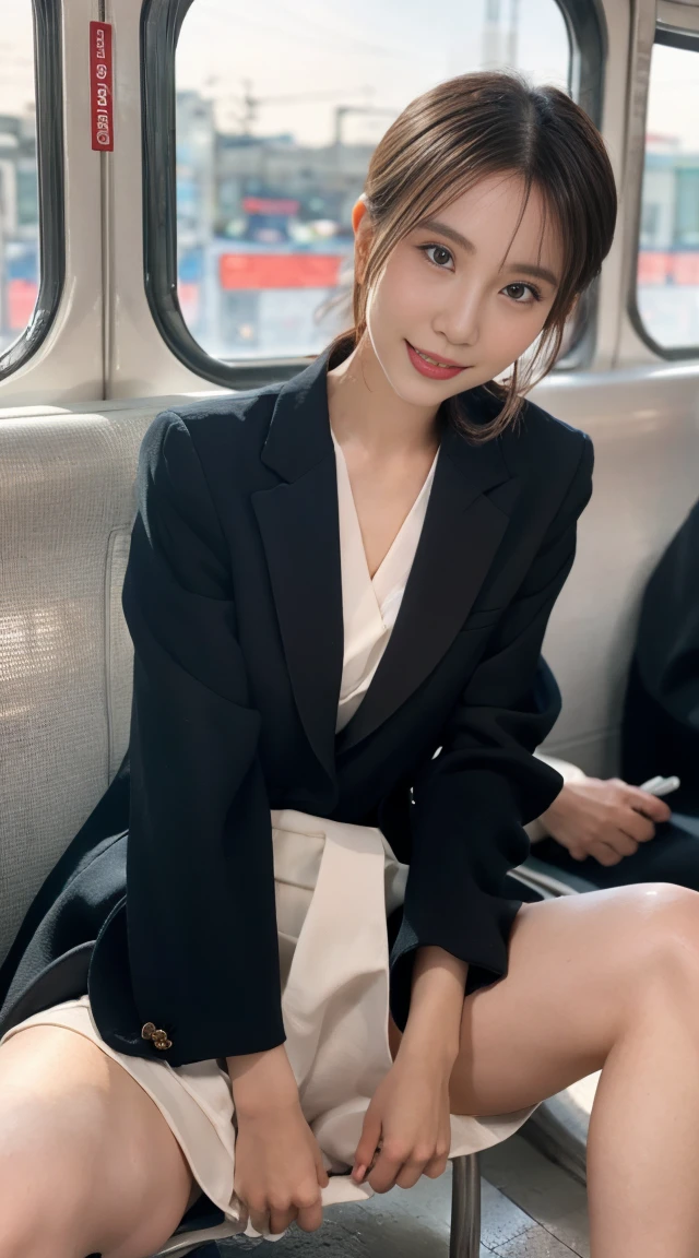 {黒のTight Skirtの中に白いパンティー:1.5}、break,(黒のTight Skirtの中から白いパンティーが見えます)、break,(Her white panties are very visible)、break,(黒のTight Skirtの太ももの間から白いパンティが見えます)、break,(Full Body Shot), {Alignment angle},Wearing a suit, 厳格なWearing a suitいる, タイトなWearing a suitいる, ビジネスWearing a suitいる, 厳格なWearing a suit, 厳格な彼は濃い青の光沢のあるビジネスWearing a suitいる., 彼は濃い青の光沢のあるビジネスWearing a suitいる., 彼は濃い青の光沢のあるビジネスWearing a suitいる., luxury navy blue suit, All buttons are closed、My shoes are on the train floor、masterpiece, Highest quality, 8K, 27 years old, 20th generation,RAW Photos, Confused, Hold your phone with both hands、Look at your smartphone,break,Tight Skirt ,break,Accentuate your thighs、White thighs,Soft thighs、Gorgeous thighs、(Spread your legs:1.5)、sit in a train seat,Sit in front,Crotch Zoom Camera,alone, Very beautiful face, Very beautiful woman、Gorgeous adult beauties、Japanese actress、plump、Digital single-lens reflex camera, Frank, Professional Lighting, Film Grain, chromatic aberration, (Detailed eyes and face:1.0), (Bokeh:1.1),break,White satin panties,Delicate lace trim,Soft and silky texture,Gold embroidery,Subtle sparkle,perfect sewing,Lovely ribbon detail,Elegant Design,Comfortable fit,Feminine and attractive,Close-up shot,Sensual and seductive,Feminine beauty,Colorful floral pattern,highly detailed embroidery,luxury,Delicate fabrics,Great craftsmanship,Sexy Lingerie,subtle luster,Captivating Charm,Smooth and silky to the touch,Elegant and sophisticated,Stylish accessories,Bright colors,Attractive charm,Bright glow、