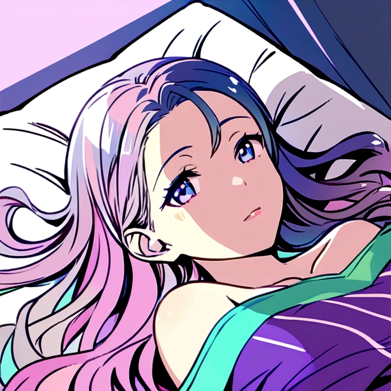 Anime woman without cloths laying in bed