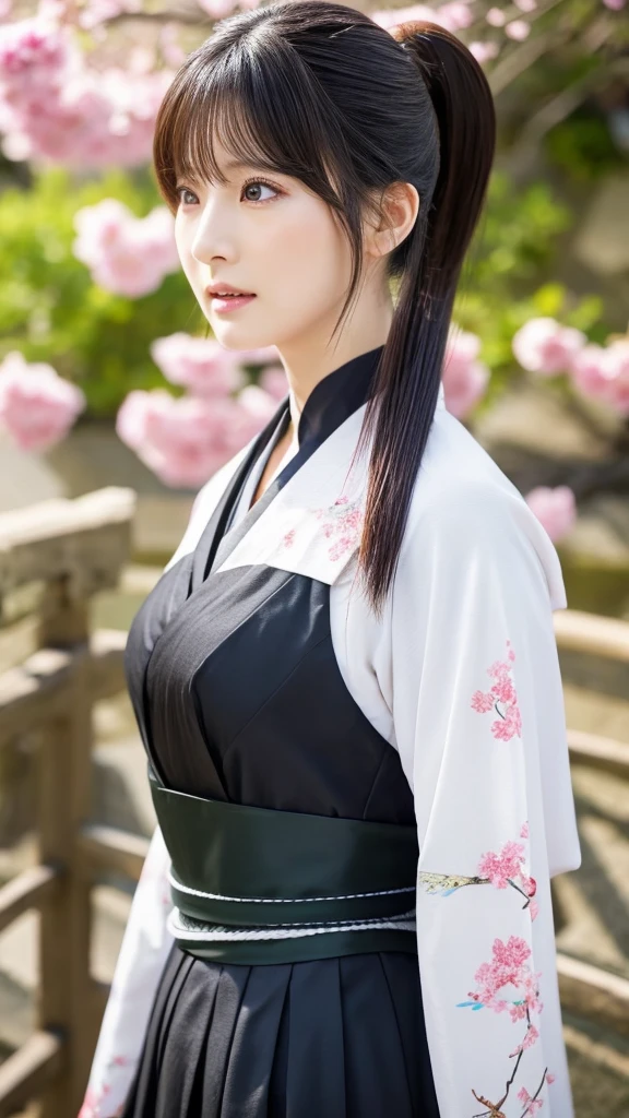 Sakura Jinguji in live action Sakura Wars Long black hair Ponytail Sakura patterned hakama