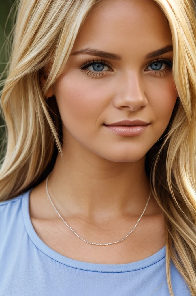 Cute blonde woman necklace close up on face and