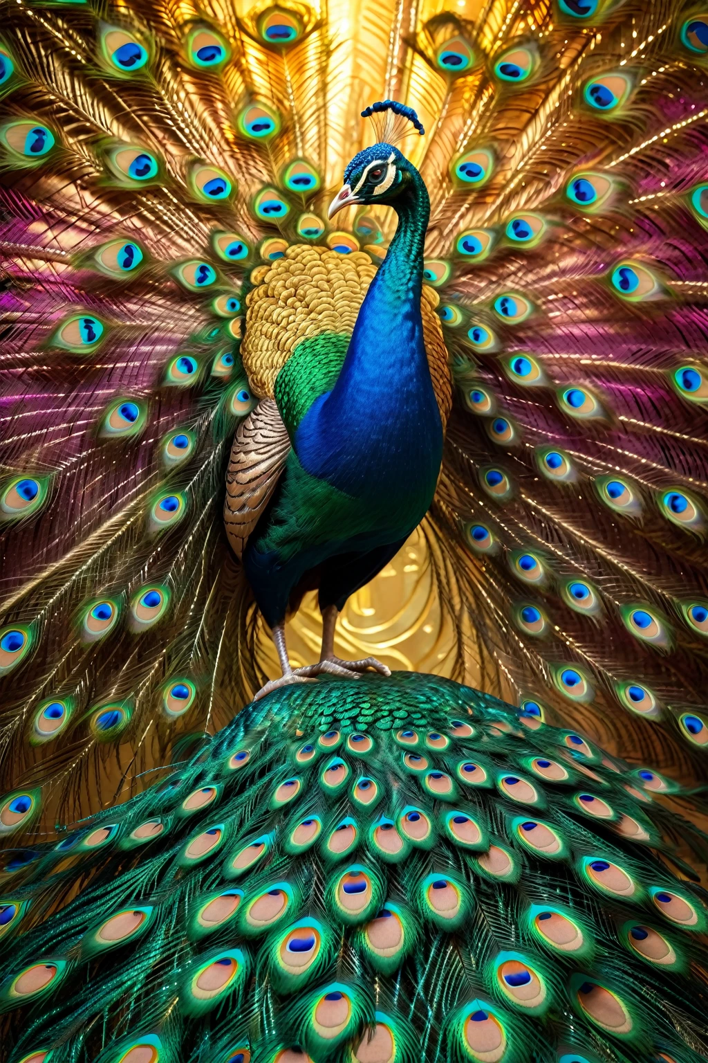Peacock,Front upright,Peacock开屏,fantasy,Colorful tones,masterpiece,Dramatic ethereal beauty