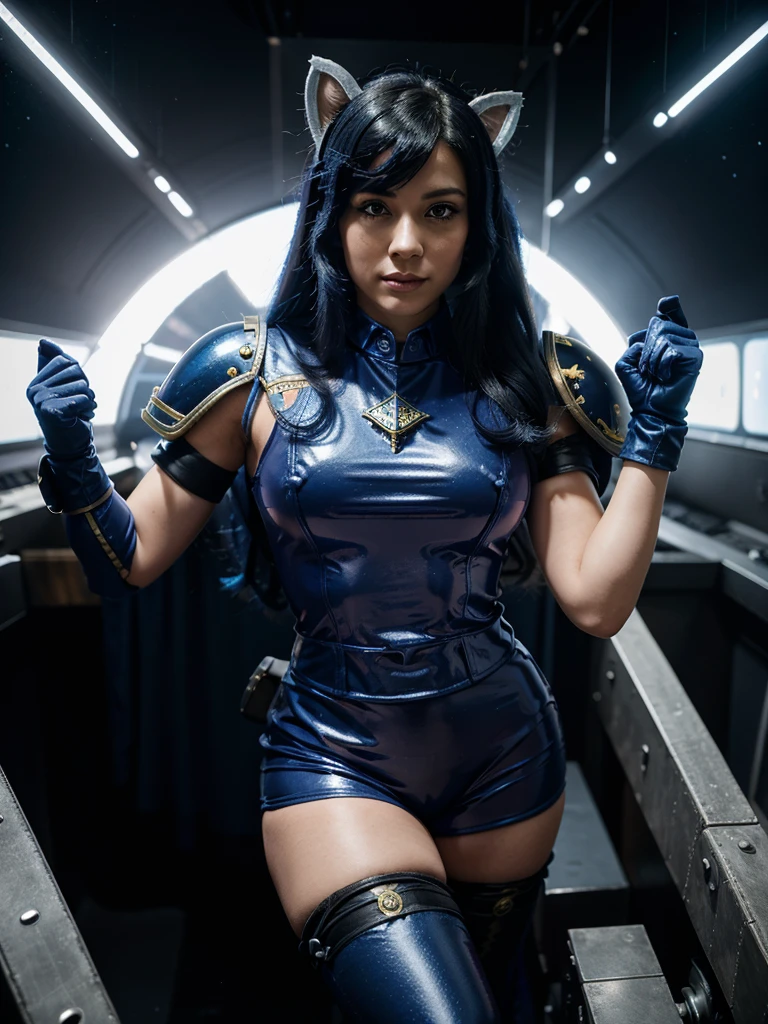 Indian Sexy Woman in Blue-Red Latex Wonder Woman Costume, Latex Tight Micro Bra, Latex Tight Tiny Shorts, Huge Gigantic Breasts, Huge Gigantic Ass, Necklace, Bangles, Leather High Boots, Seductive Eyes, Oily and Shiny Body, Dominating for Sex, flaunting her Huge Breasts, Camera focusing her Huge Breasts, Dark Semi-ruined Cyberpunk City on the background
