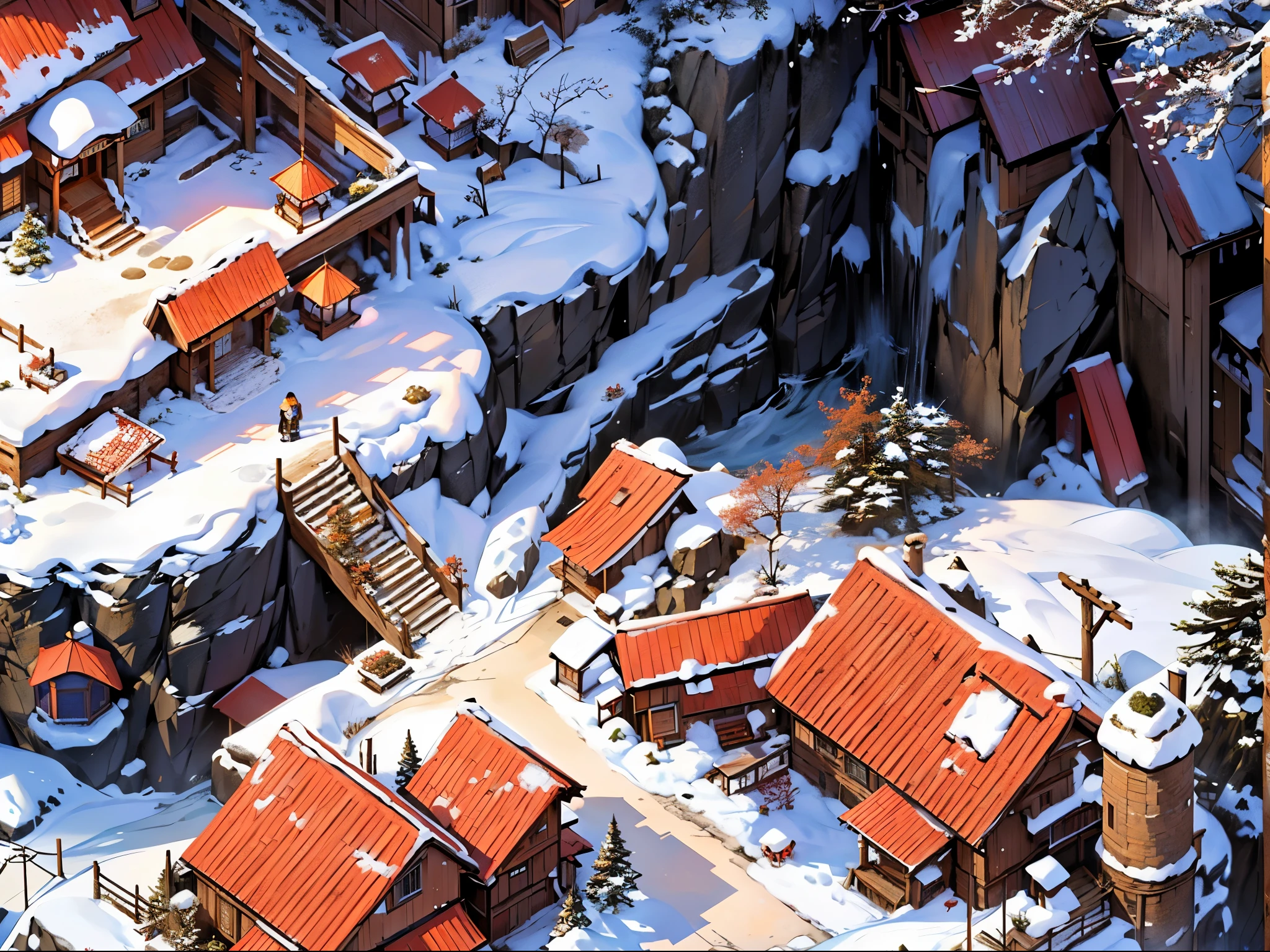 (winter,snow,下snow,积snow,:1.3)(absurd, high resolution, Extremely detailed, Human Development Report), masterpiece, best quality, Mana Town legend, 圣Light黎明控制台, Portrait of a place, Nostalgic place, town of Light, detailed landscape, in a Mana Town legend, Light, Location Town, landscape, Professional photos, path town detailed landscape, Detailed background