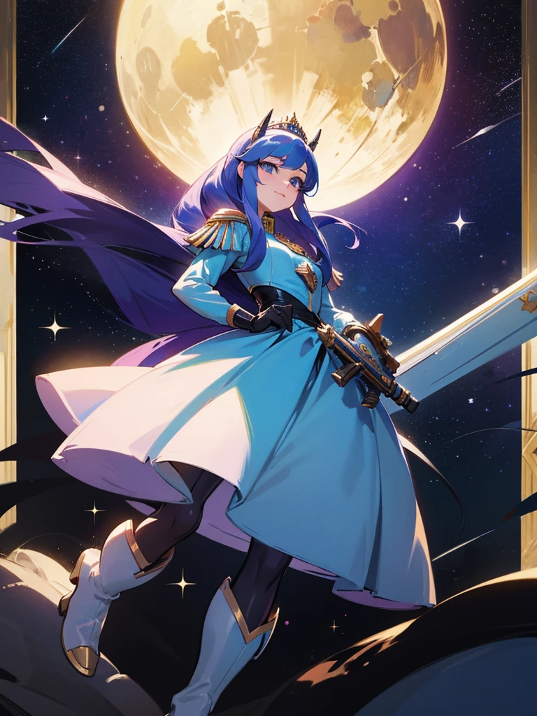 Princess Luna from My little pony in a Space Marine costume from Warhammer.