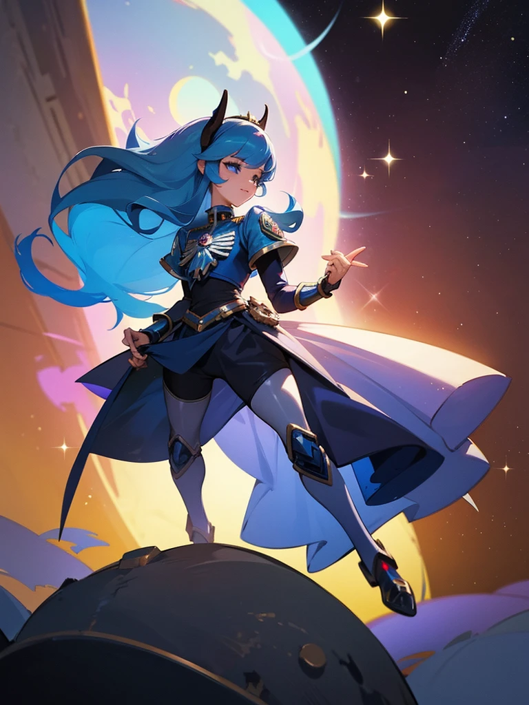 Princess Luna from My little pony in a Space Marine costume from Warhammer.