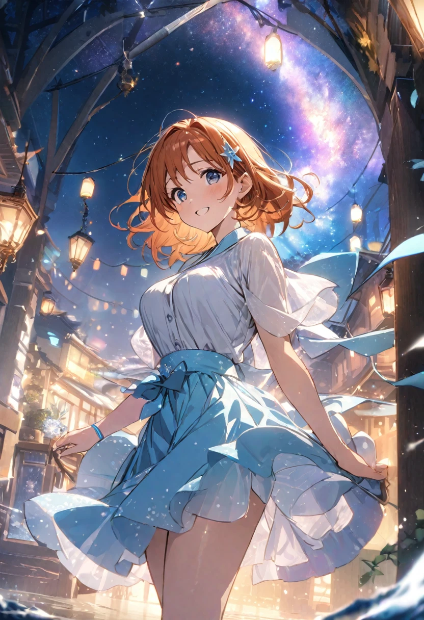 masterpiece,highest quality,ultra-detailed,high-definition background,8K,hi-res,high quality,BREAK,water滴、たくさんのwater滴、water,girl, japanese manga style, sketch, water彩色.Tanabata.milky way、((Orihime and Hikoboshi:1.5))、A radiant smile、Smile、Star of the sky