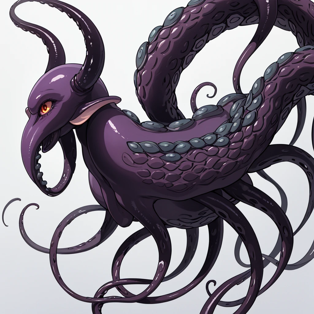 (No humans)、An alien tentacle creature with tentacles branching out from a central body with a single large eye、From the side