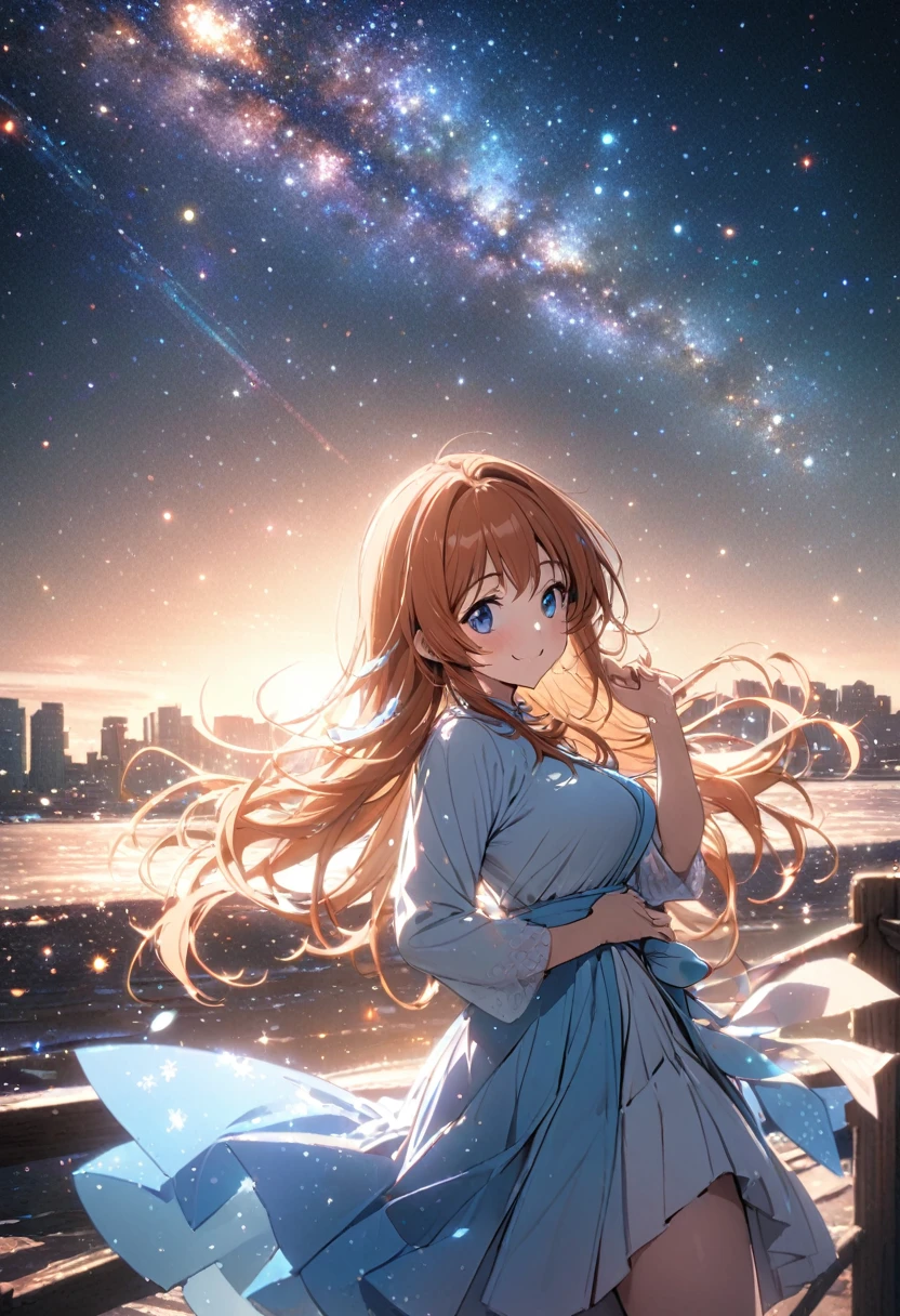 masterpiece,highest quality,ultra-detailed,high-definition background,8K,hi-res,high quality,BREAK,water滴、たくさんのwater滴、water,girl, japanese manga style, sketch, water彩色.Tanabata.milky way、((Orihime and Hikoboshi:1.5))、A radiant smile、Smile、Star of the sky