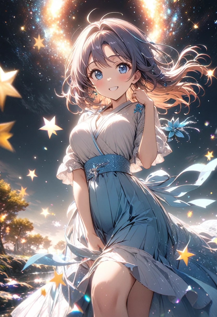 masterpiece,highest quality,ultra-detailed,high-definition background,8K,hi-res,high quality,BREAK,water滴、たくさんのwater滴、water,girl, japanese manga style, sketch, water彩色.Tanabata.milky way、((Orihime and Hikoboshi:1.5))、A radiant smile、Smile、Star of the sky