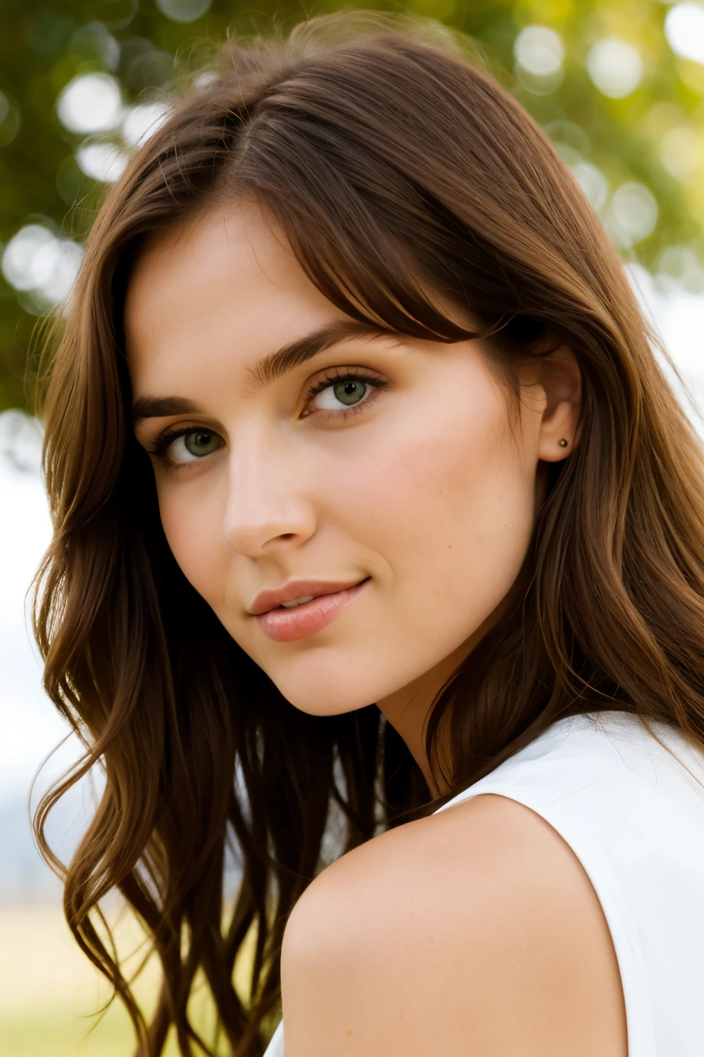 femme yeux verts, Brown hair 