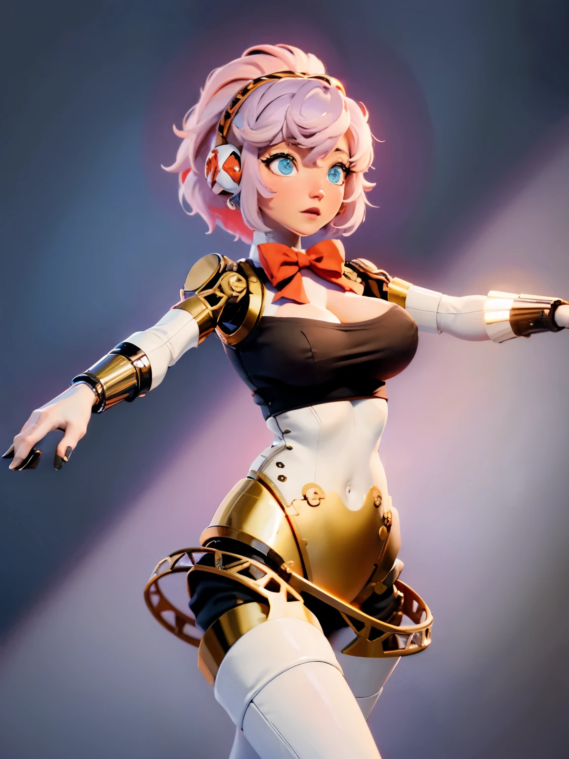 Nsfw, (master part, best quality;1.3), extremely detaild ,ultra detaild, 1girl,standing alone, robot joints, Breasts huge, hair ornament, aretes, Looking at Viewer, mini skirt, microwave good, purples eyes, 4k resolution, Ultra-realistic, highy detailed, fully body, natta, dynamic lights, hypno walk