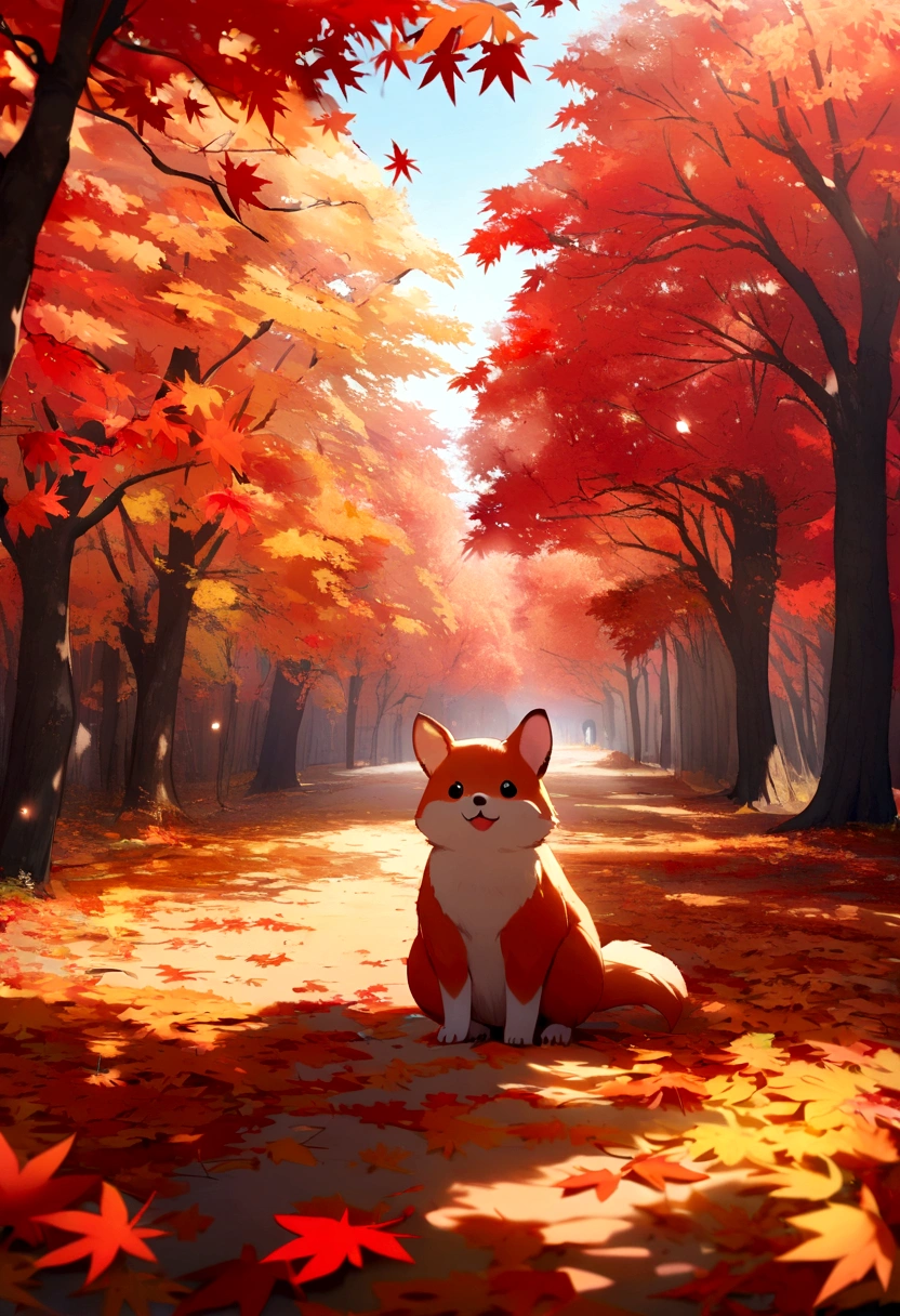 Five super cute animals in the autumn maple leaves, Maple Red, Beautiful views, autumn, Red maple, Longshot Tracking Photography