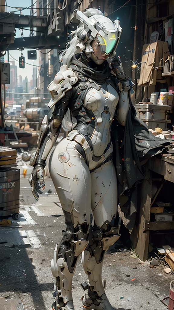 ((Highest quality)), ((masterpiece)), ((Realistic)), (detailed), (photoRealistic:1.5), Futuristic Girl, (Thick body), (White bodysuit), Armor Light, Cybernetic Headwear, View your viewers, Dynamic pose, Post-apocalyptic, Destroyed city background, The building is on fire, sf, High resolution, Ray Tracing, NVIDIA, Super Resolution, Unreal 5, Scattered beneath the surface, PBR Texturing, Post-processing, Anisotropic Filtering, Depth of written boundary, Maximum clarity and sharpness, Three-part method, 8K RAW, (Luminous Particles:1.4), (extremely detailed cg, unity 8k wallpaper, 3d, Cinema Lighting, Lens flare), reflection, Sharp focus, Cyberpunk art, Cyberpunk architecture,