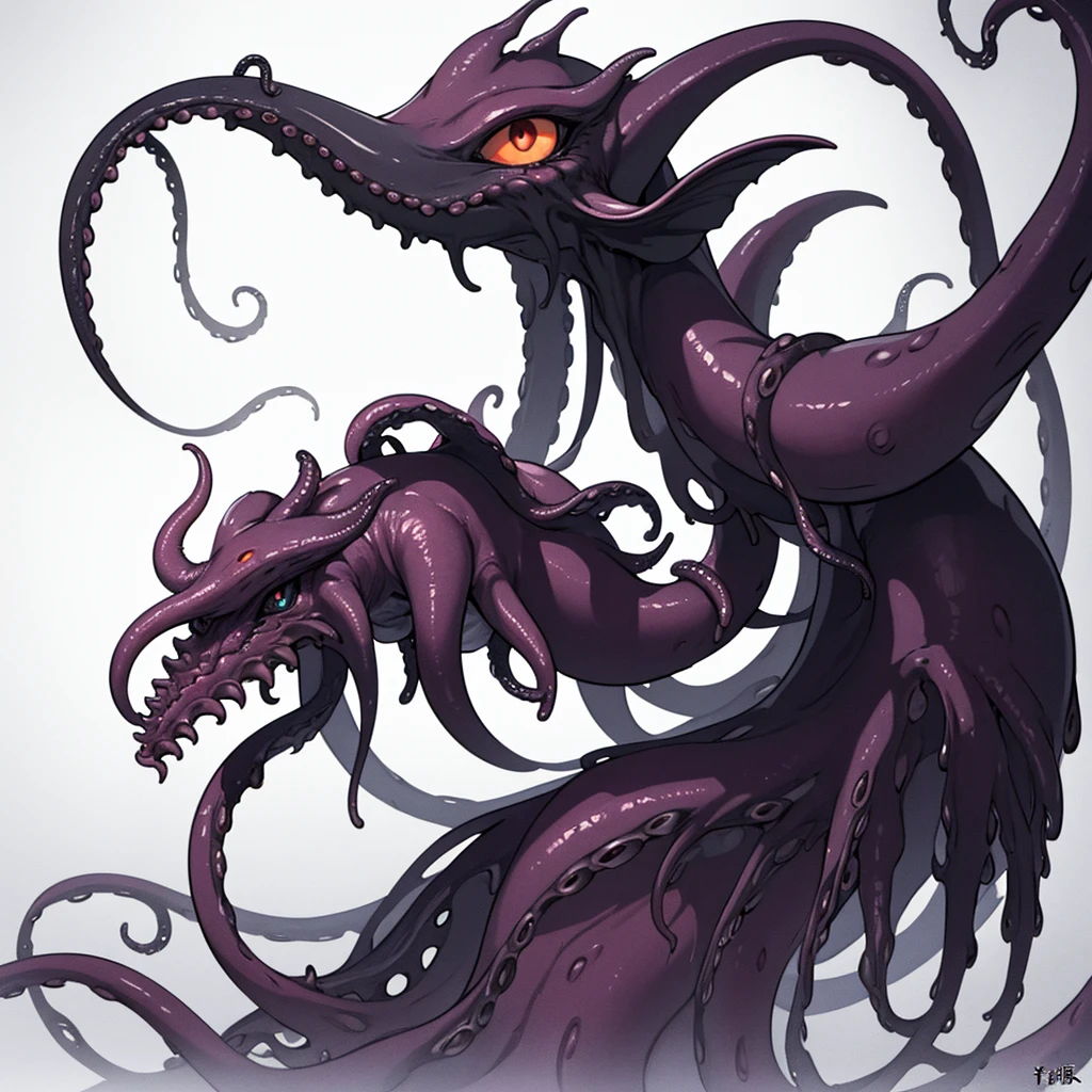 (No humans)、An alien tentacle creature with tentacles branching out from a central body with a single large eye、From the side