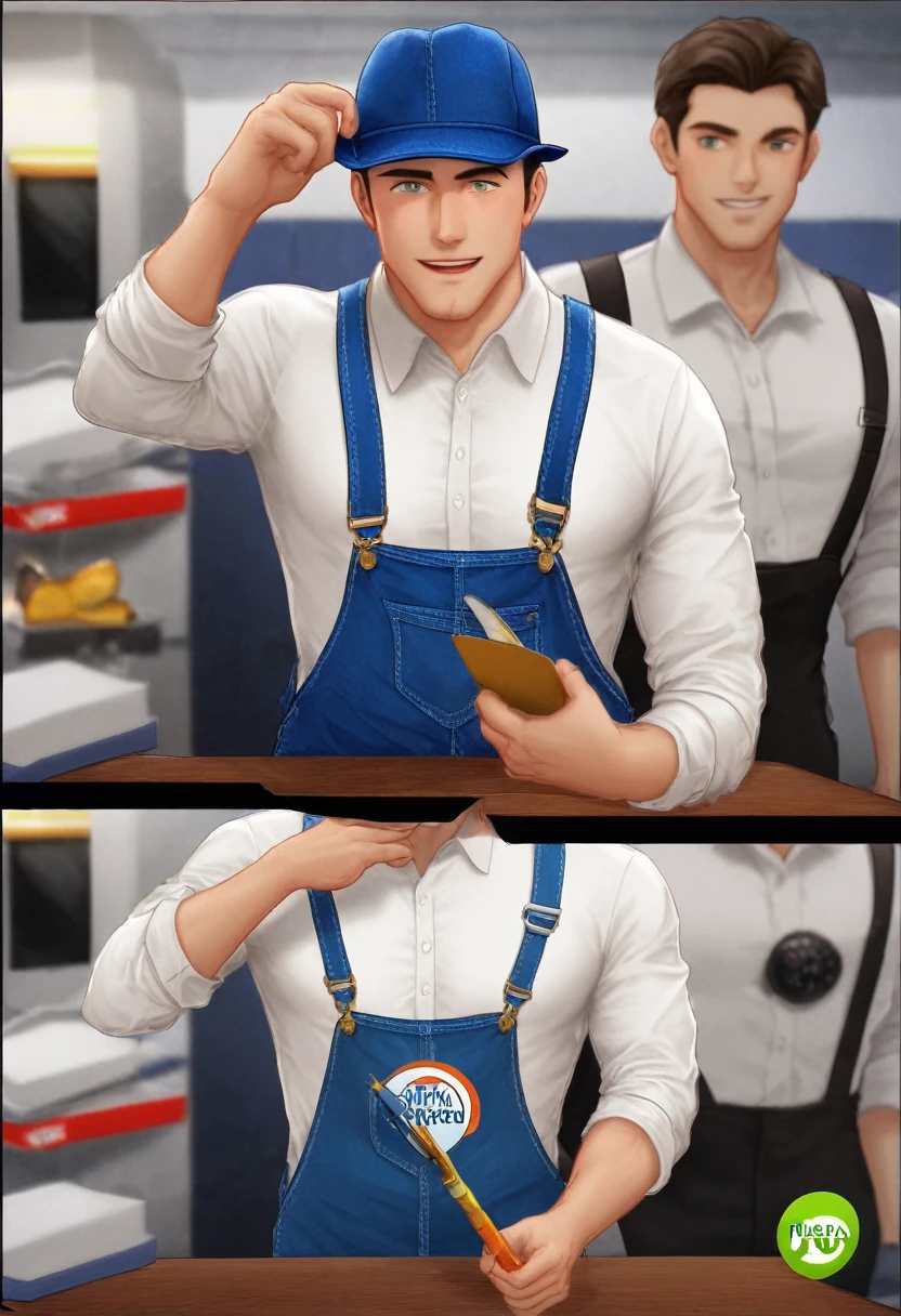 Maintenance personnel,A man wearing a blue hat,Wearing blue overalls,illustration,Stroke,formal,Icon logo,