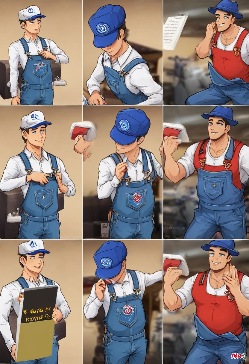 Maintenance personnel,A man wearing a blue hat,Wearing blue overalls,illustration,Stroke,formal,Icon logo,