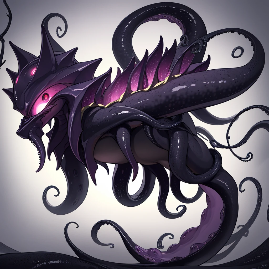 (No humans)、An alien tentacle creature with tentacles branching out from a central body with a single large eye、From the side